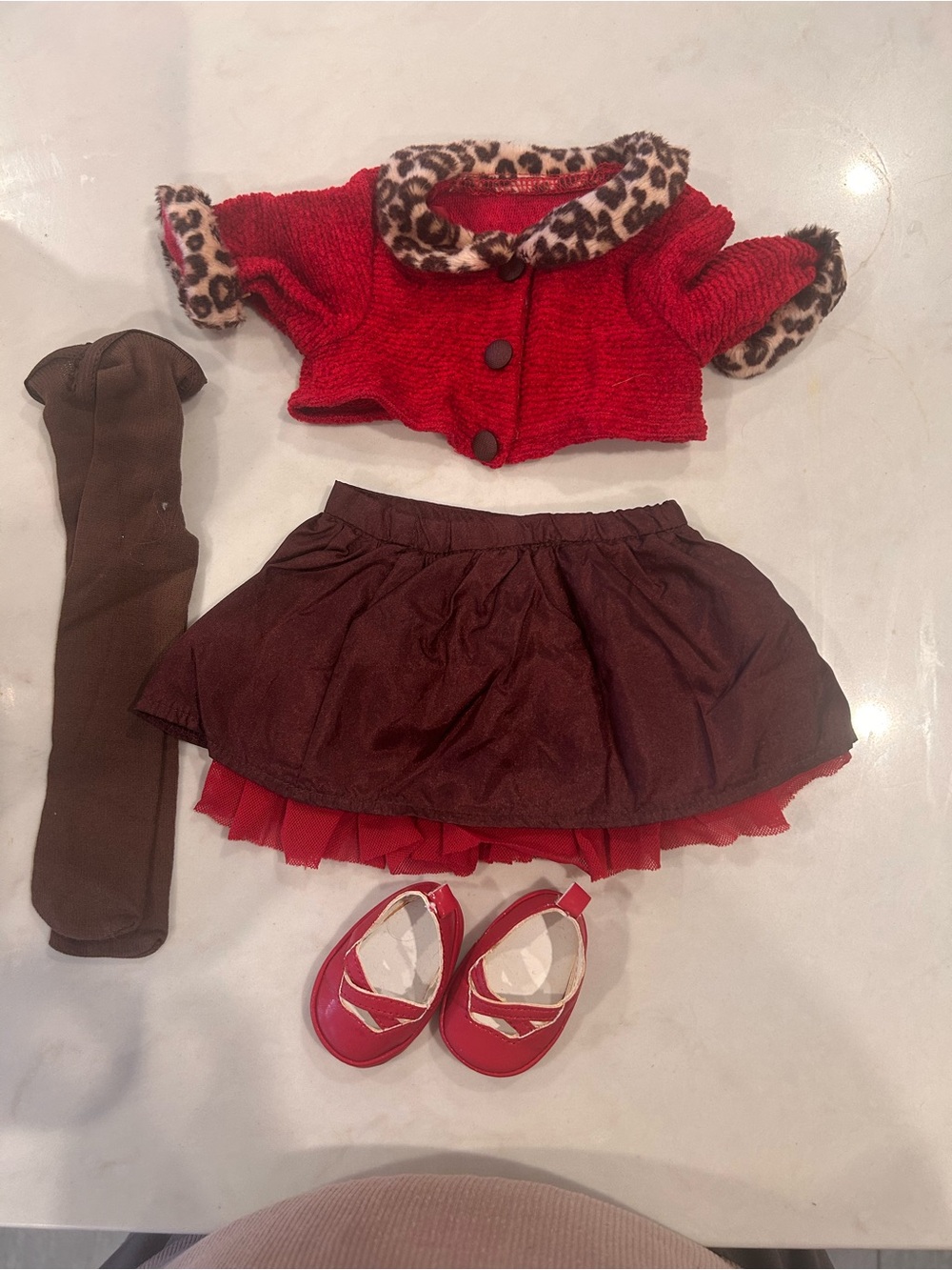 American Girl BITTY BABY Doll Outfit with Leopard Trim and Brown Skirt